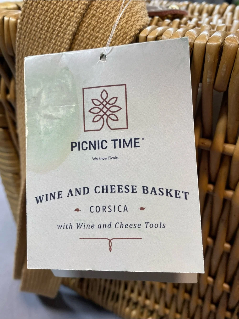 Picnic Time Wine and Cheese Basket with Wine and Cheese Tools